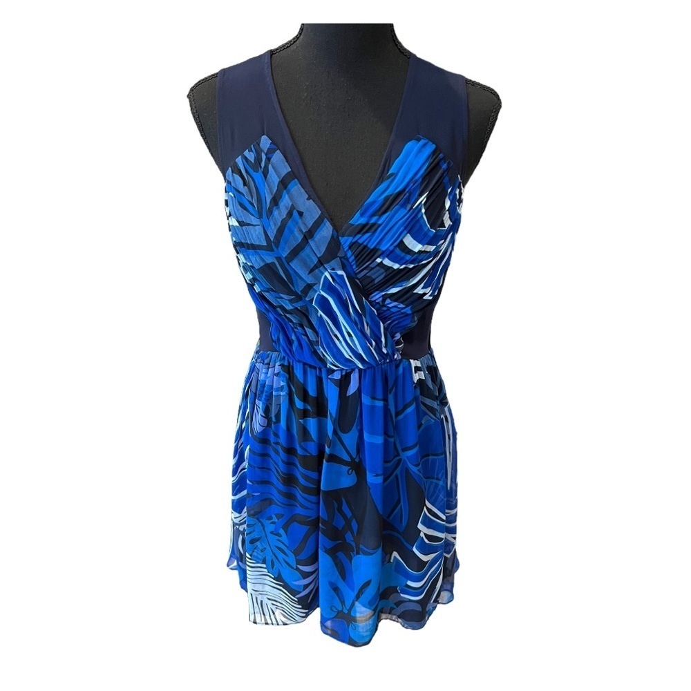 Armani Exchange Floral V-Neck Pleated Mini Dress